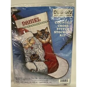 Christmas Counted Cross Stitch Stocking Personalized Name Cat Santa Design